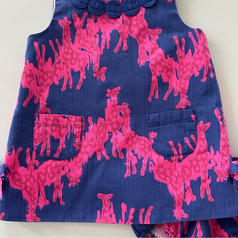 Lilly Pulitzer 6-12 Months Baby Girl Shift Dress Giraffe Neck In Neck Pink Blue - Picture 6 of 7